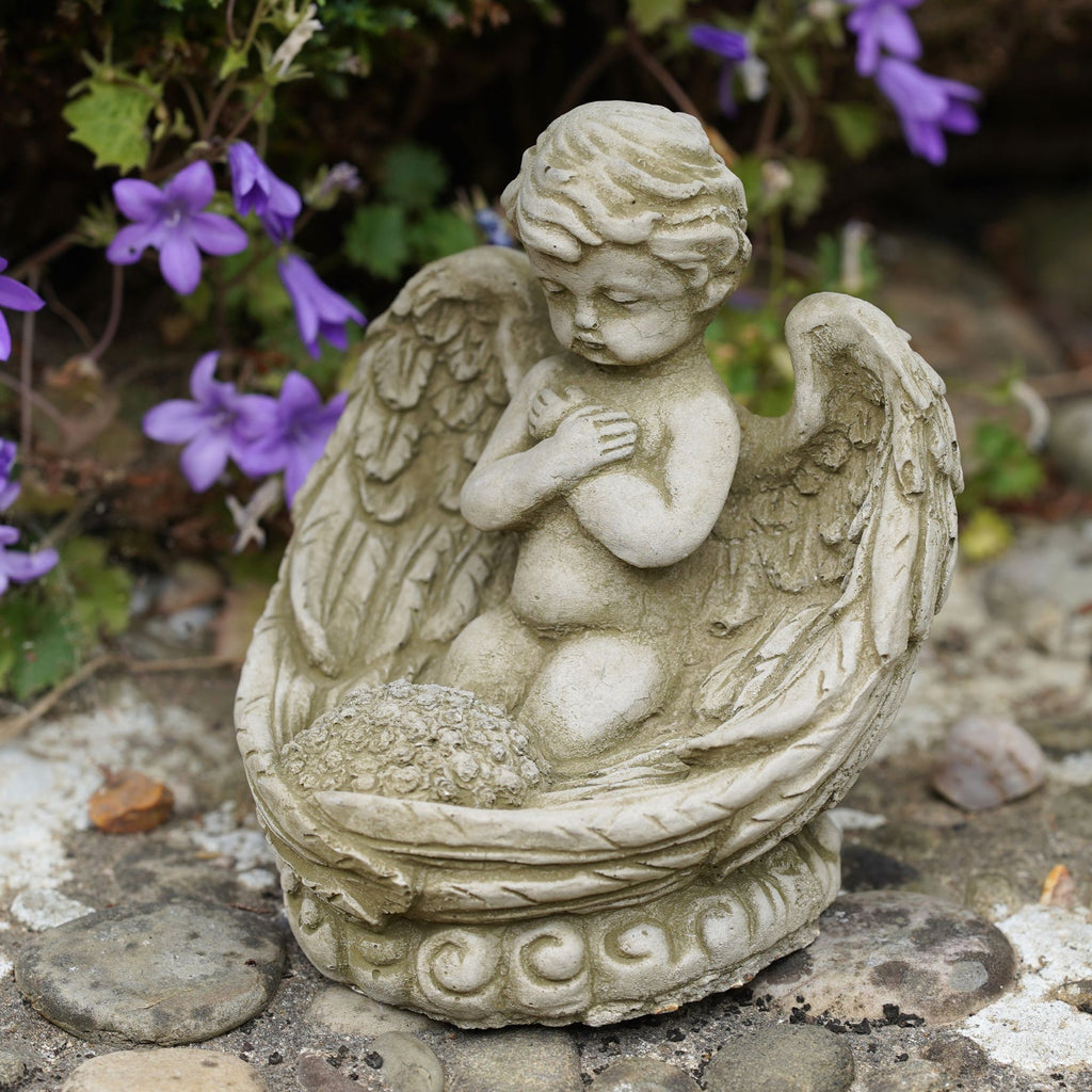 Peaceful Cherub Stone Garden Statue