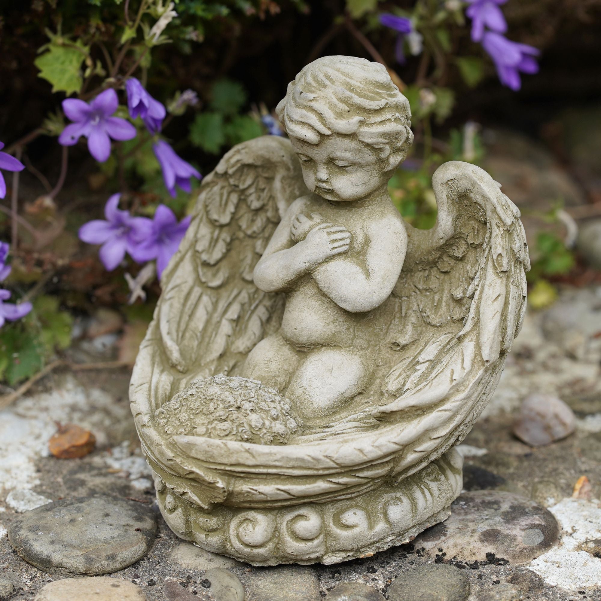Peaceful Cherub Stone Garden Statue