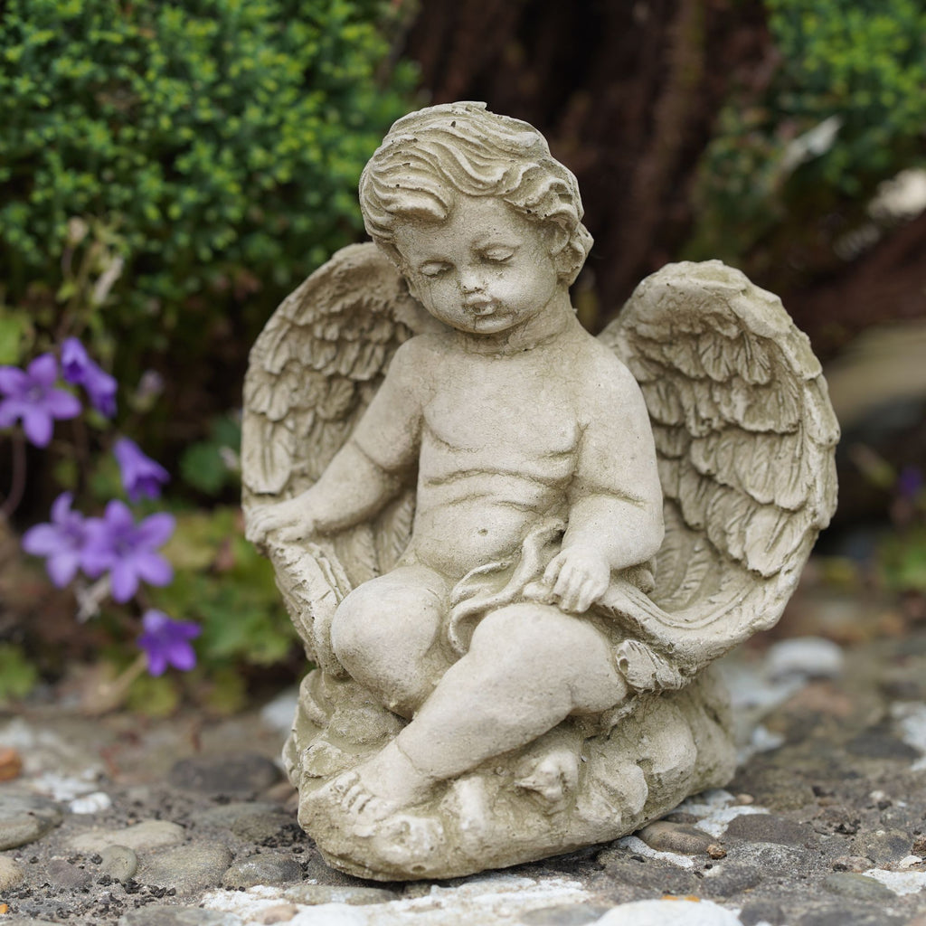 Tranquil Cherub Stone Garden Statue
