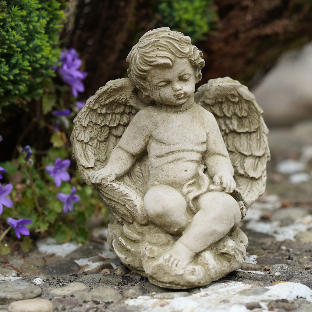 Tranquil Cherub Stone Garden Statue