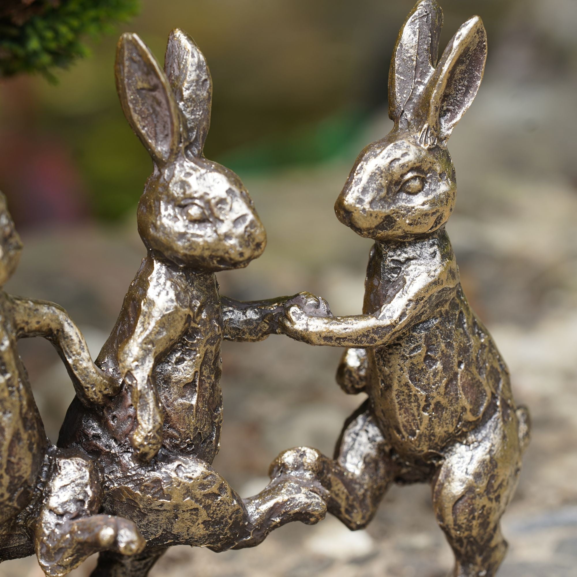 Dancing Hares Resin Garden Ornament