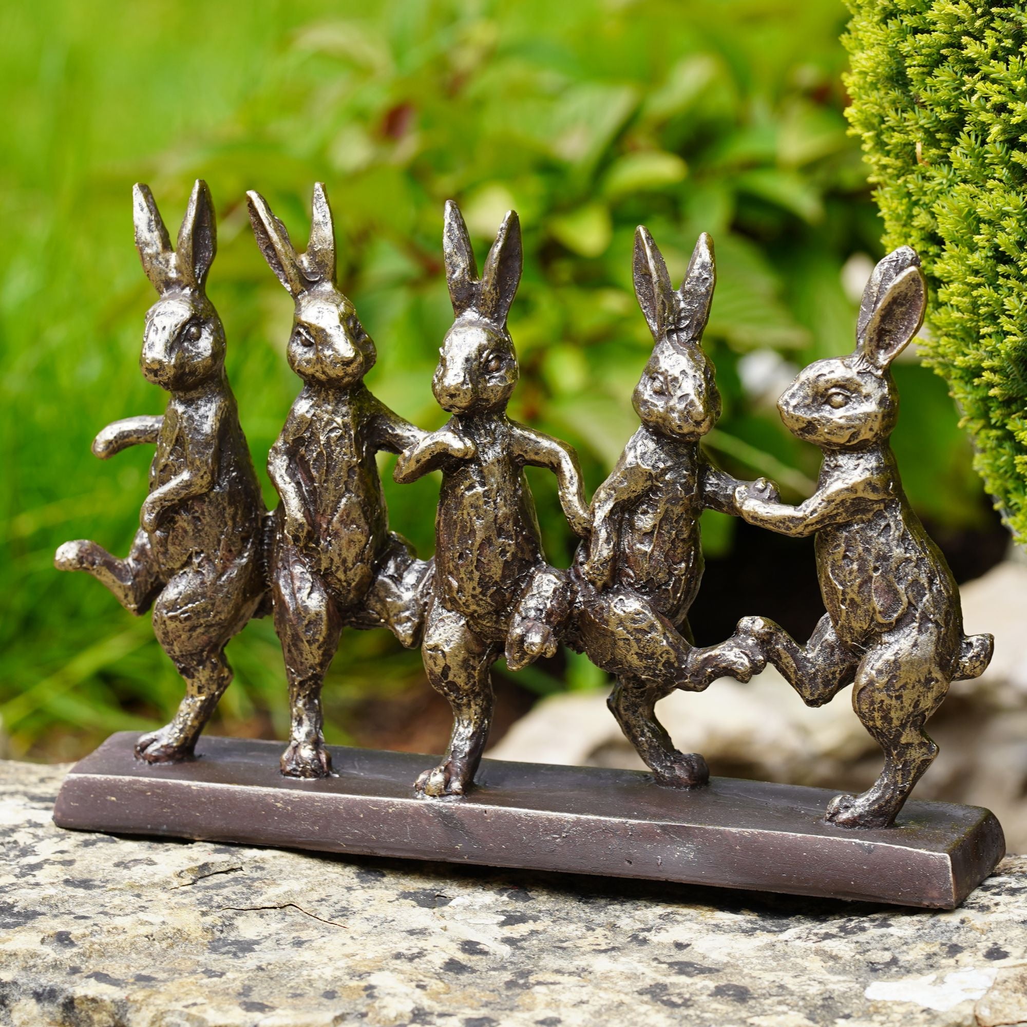 Dancing Hares Resin Garden Ornament