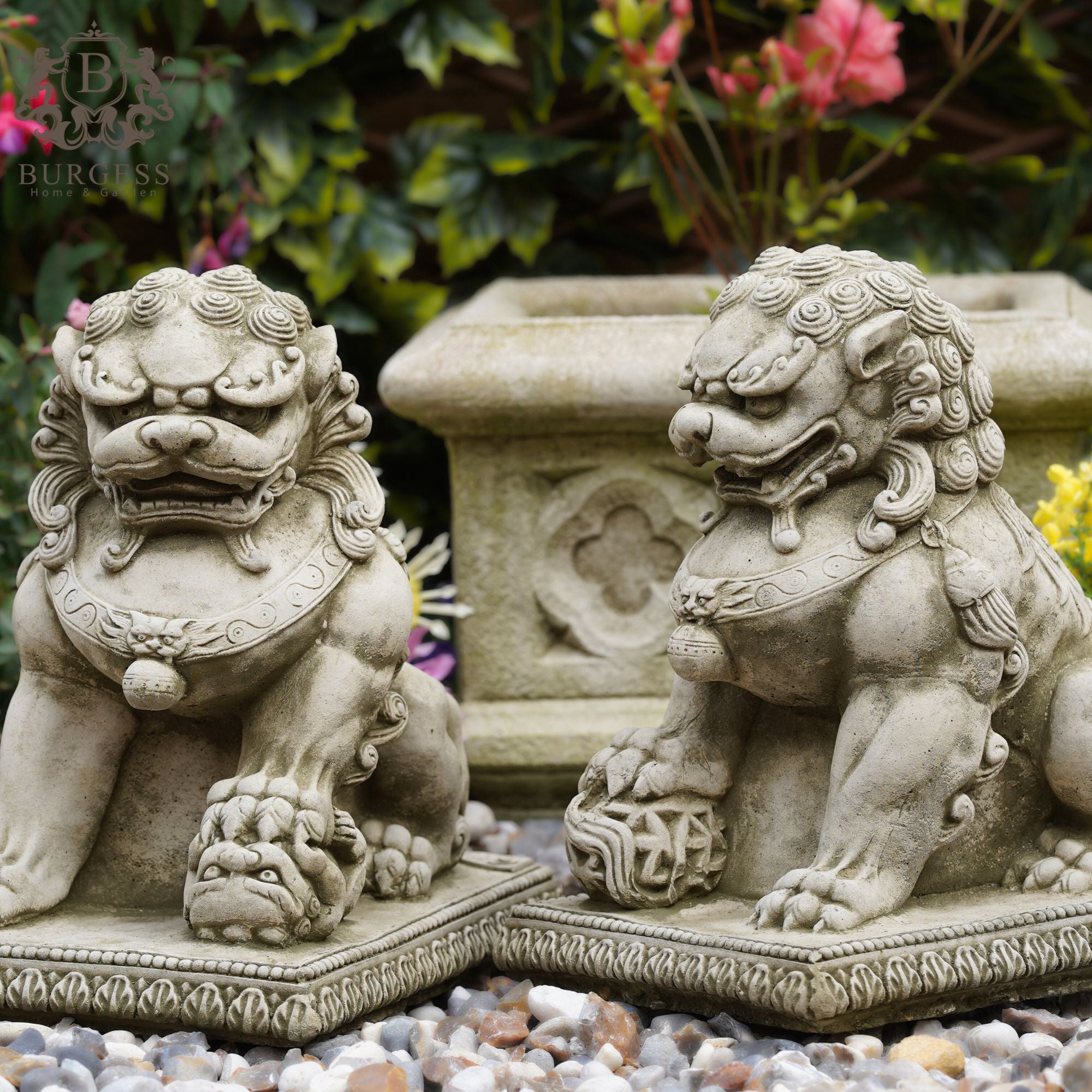 Pair of Foo Dog Stone Statues
