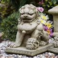 Single Female Foo Dog Stone Statue (Pup Under Paw)