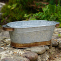 Galvanised Metal Trough Planter with Handles – Vintage Rustic Garden Plant Pot