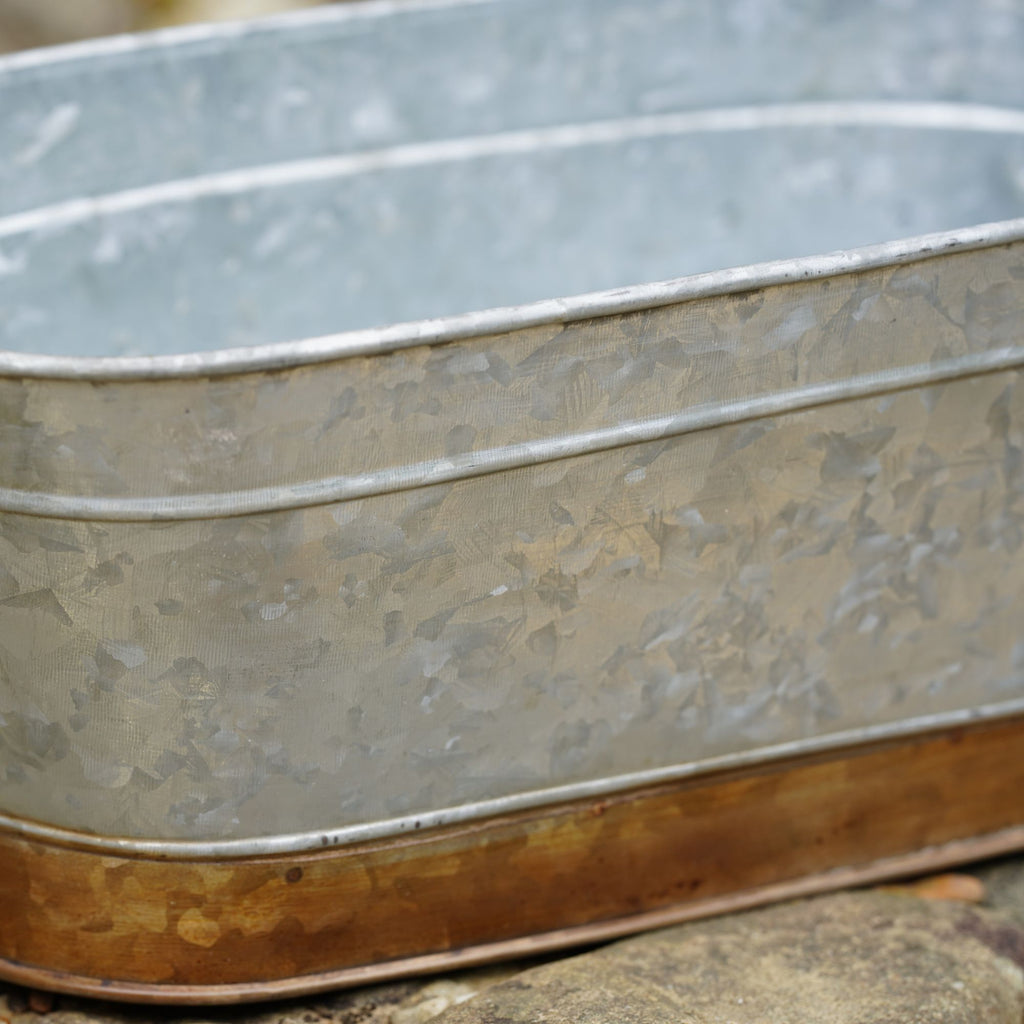 Galvanised Metal Trough Planter with Handles – Vintage Rustic Garden Plant Pot