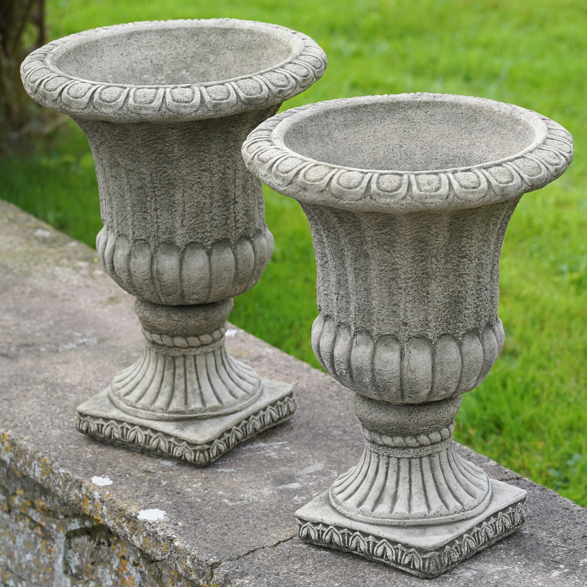 Pair of Large Fluted Urns | Stone Planters