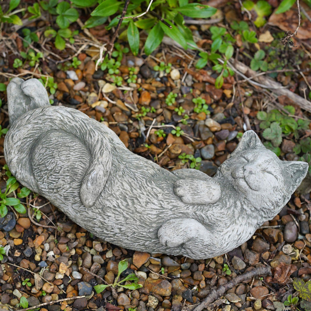 Laying Cat Stone Garden Statue | Kitten Ornament & Pet Memorial
