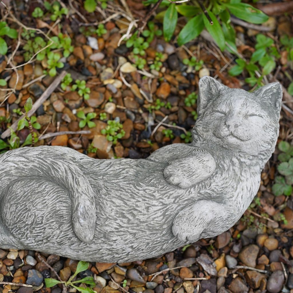 Laying Cat Stone Garden Statue | Kitten Ornament & Pet Memorial