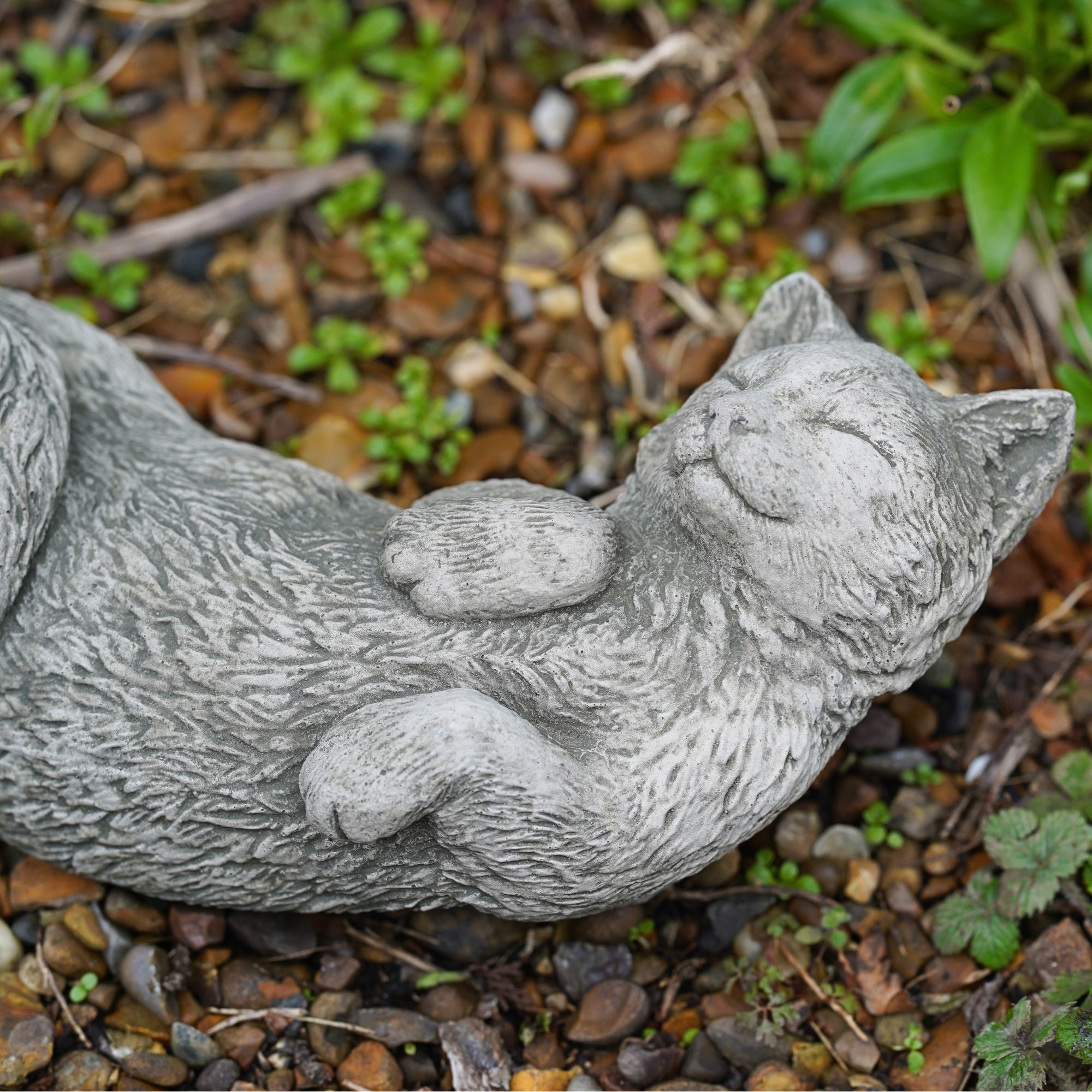 Laying Cat Stone Garden Statue | Kitten Ornament & Pet Memorial