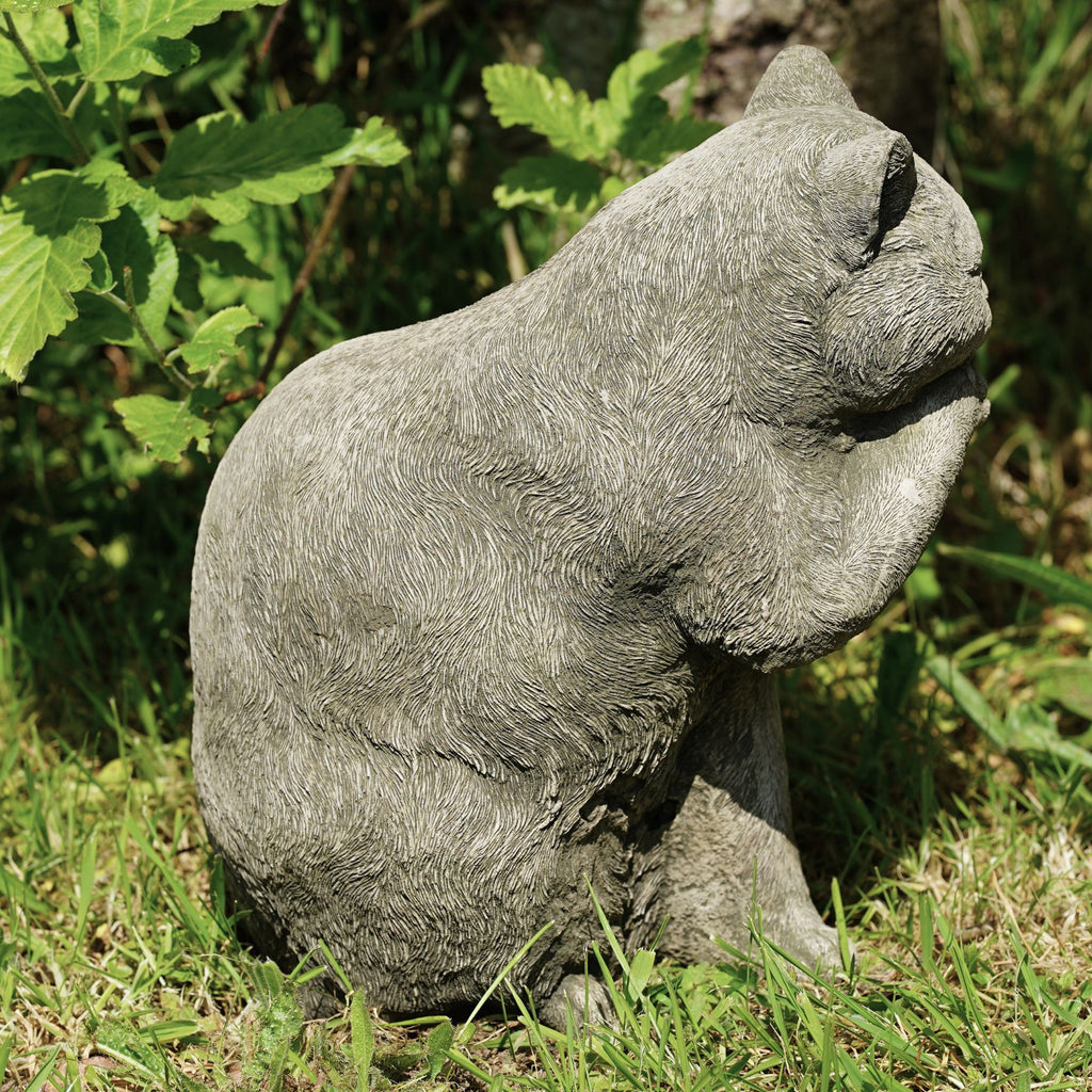 Preening Cat Stone Statue