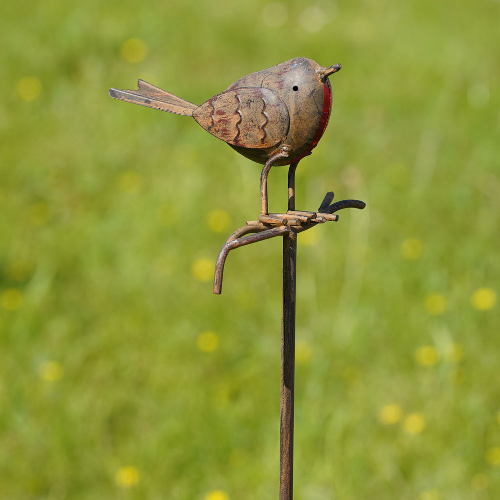 Robin on Stick | Metal Garden Ornament