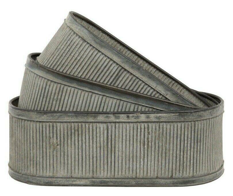 Ribbed Metal Pot Planters Set or Single