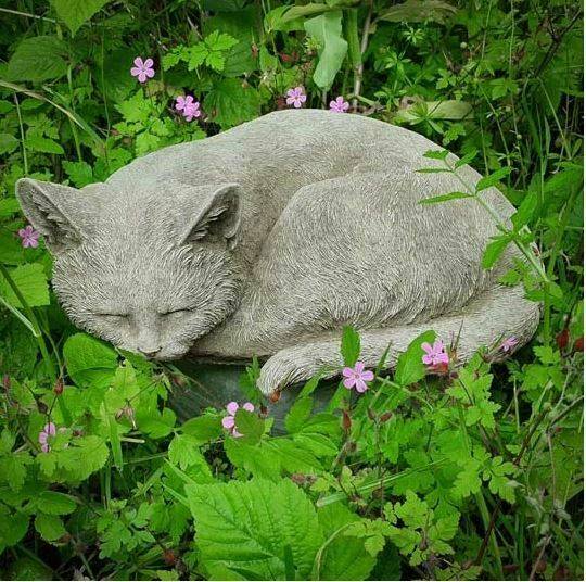 Curled Up Cat Stone Statue