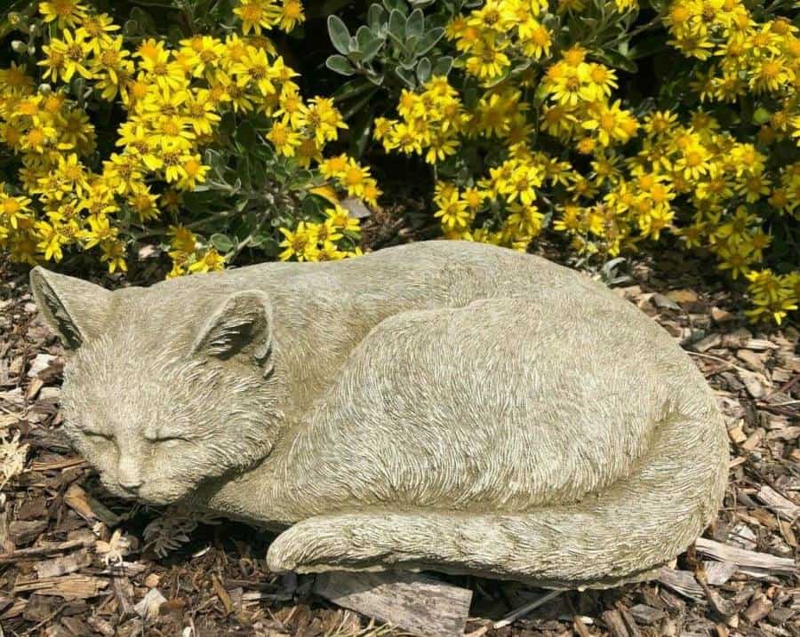 Curled Up Cat Stone Statue