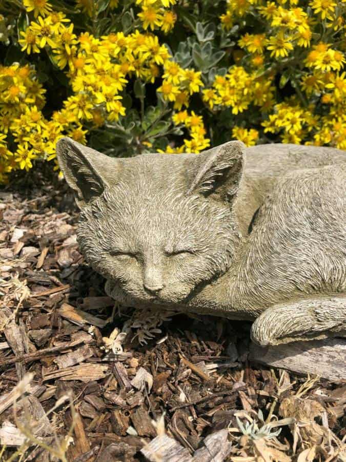 Curled Up Cat Stone Statue
