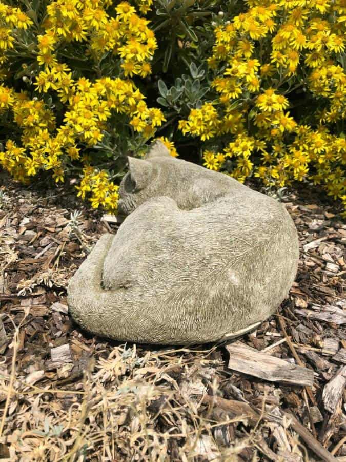 Curled Up Cat Stone Statue