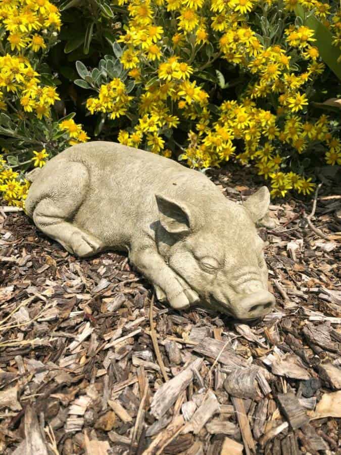 Reconstituted Stone Sleeping Farm Pig Statue | Vintage Concrete Garden Ornament