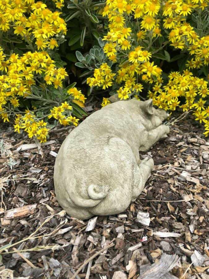 Reconstituted Stone Sleeping Farm Pig Statue | Vintage Concrete Garden Ornament