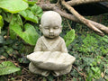Monk w Leaf Bird Feeder Stone Statue | Buddha Oriental Garden Outdoor Ornament