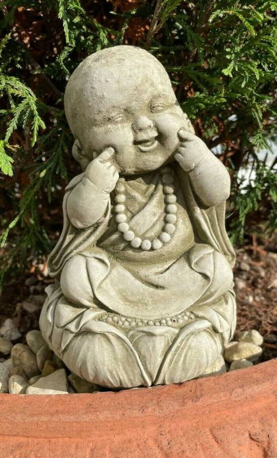 Happy Monk Stone Statue | Buddha Oriental Garden Outdoor Decoration Ornament