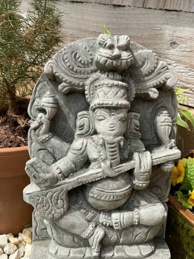 Ganesh Hanging Stone Garden Plaque Statue | Outdoor Oriental Hindu Ornament