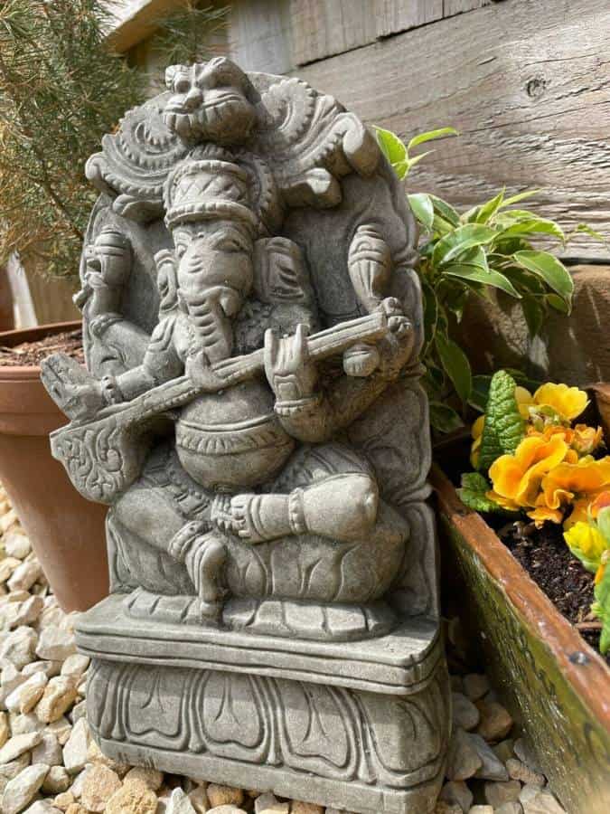 Ganesh Hanging Stone Garden Plaque Statue | Outdoor Oriental Hindu Ornament