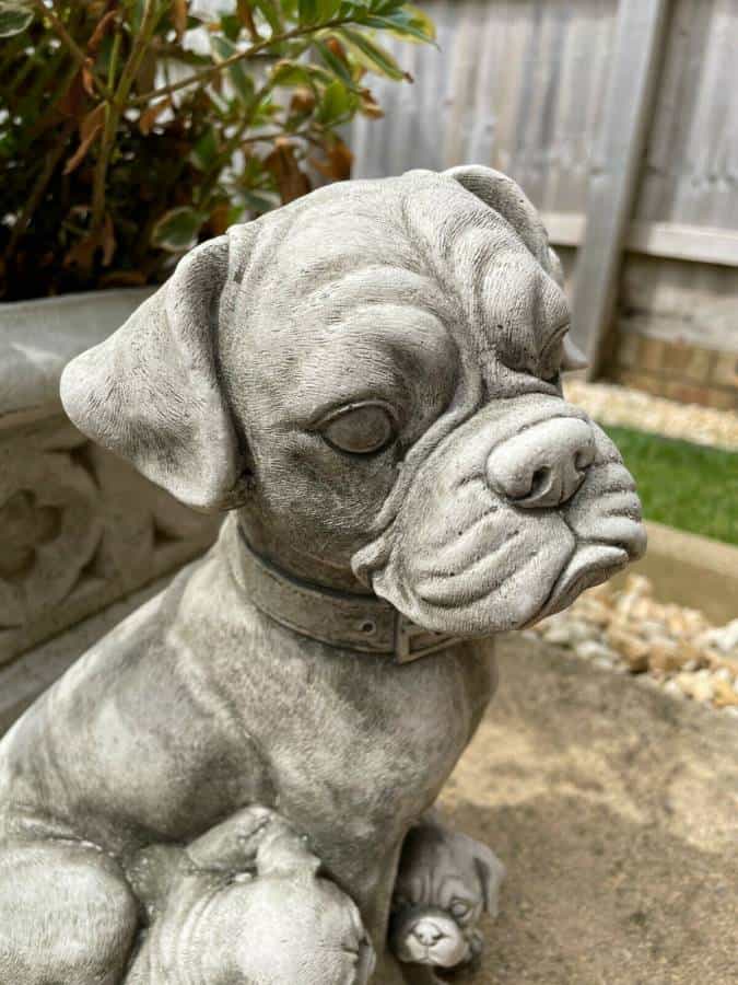 Boxer Dog & Pups Stone Statue