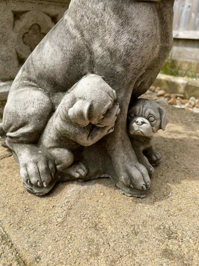 Boxer Dog & Pups Stone Statue