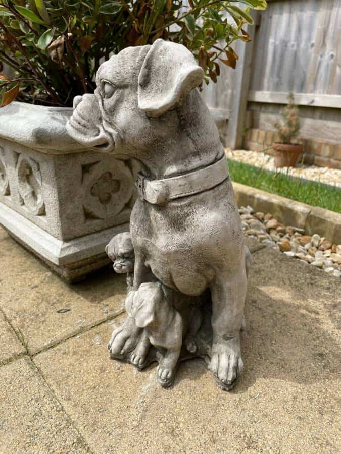 Boxer Dog & Pups Stone Statue