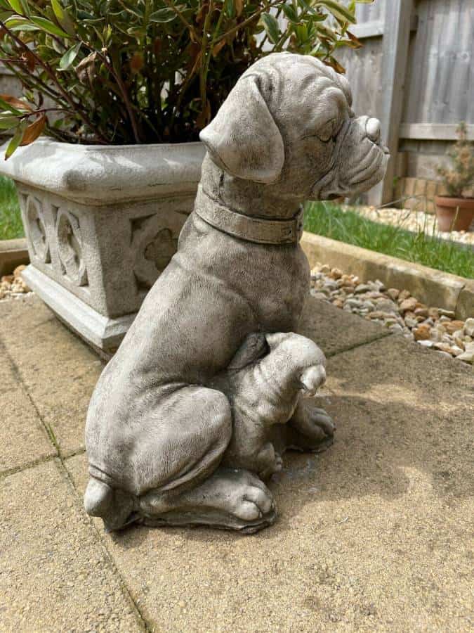 Boxer Dog & Pups Stone Statue