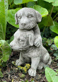 Pair of Puppies Stone Garden Statue | Reconstituted Outdoor Dog Animal Ornament