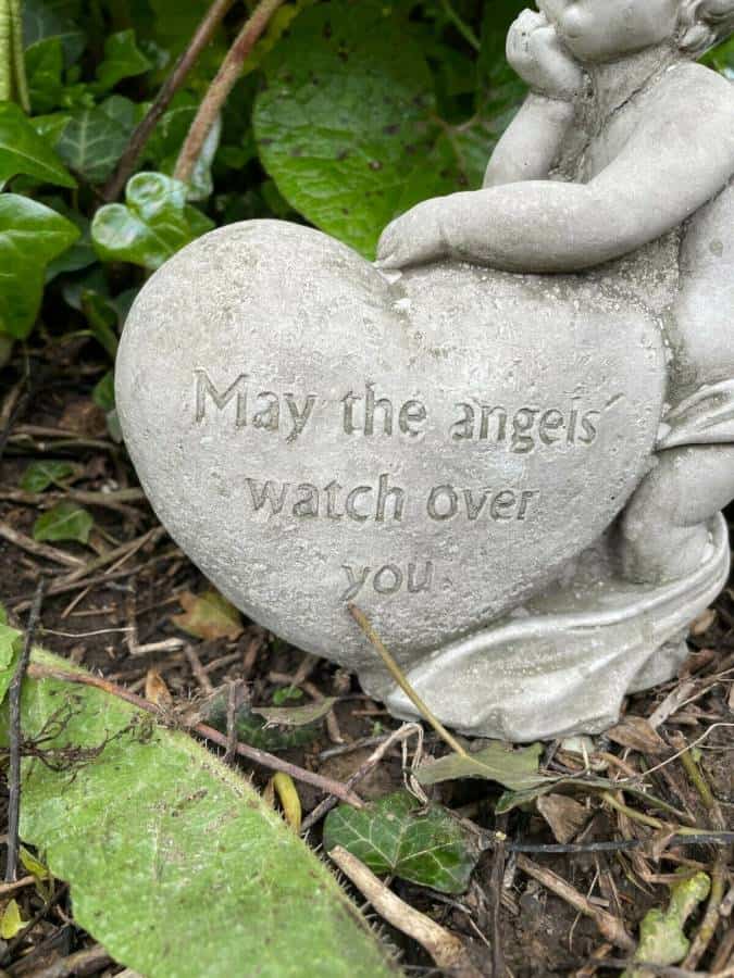 Cherub w Heart Stone Statue | Reconstituted Angel Nymph Outdoor Garden Ornament