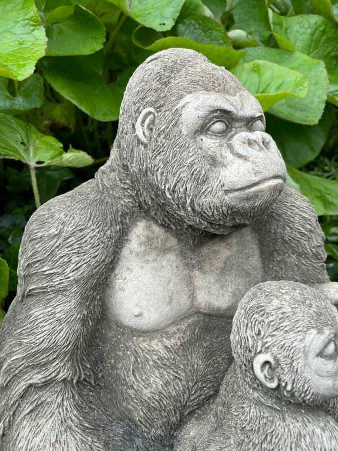 Gorilla w Baby Stone Statue | Reconstituted Outdoor Garden Ornament Sculpture
