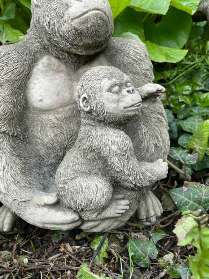 Gorilla w Baby Stone Statue | Reconstituted Outdoor Garden Ornament Sculpture