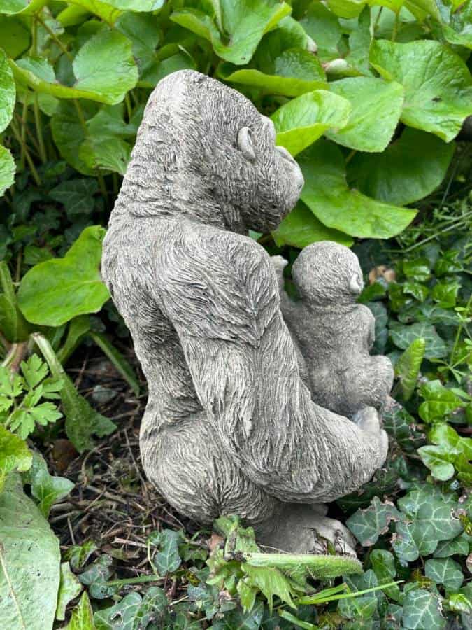 Gorilla w Baby Stone Statue | Reconstituted Outdoor Garden Ornament Sculpture