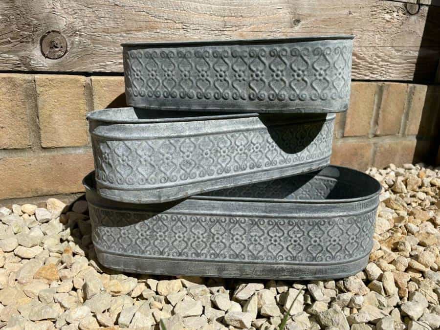 Galvanised Zinc Floral Metal Planter | Garden Flower Pots Trough Set of 3 OR 1