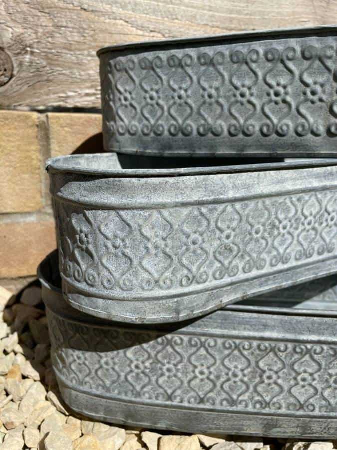 Galvanised Zinc Floral Metal Planter | Garden Flower Pots Trough Set of 3 OR 1