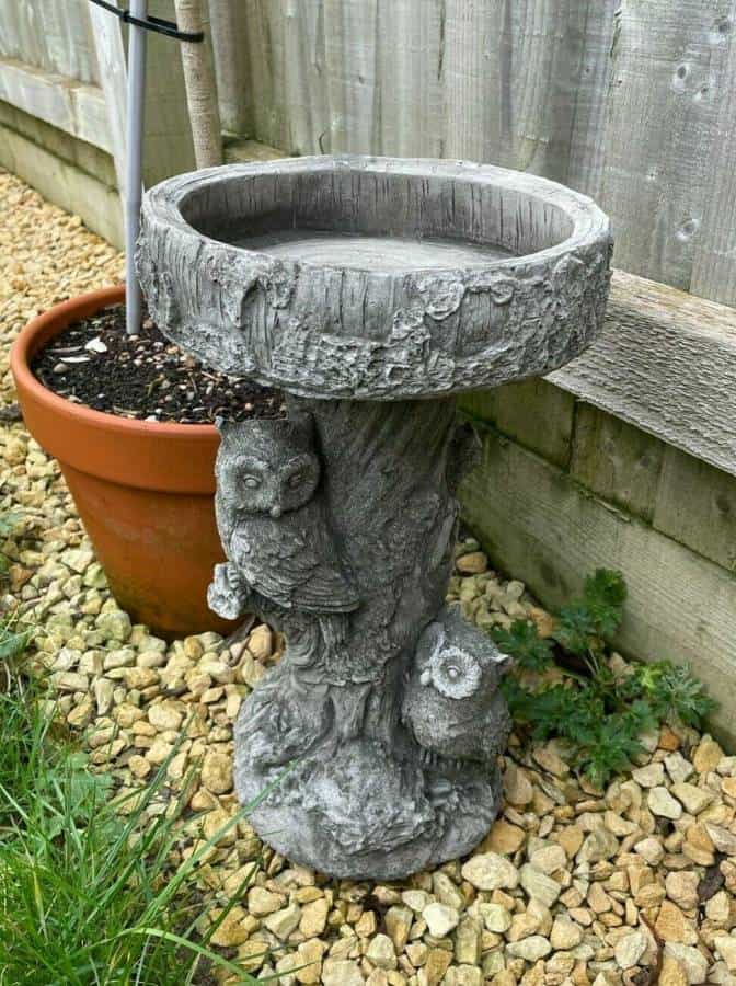 Barn Owl Bird Bath Stone Statue