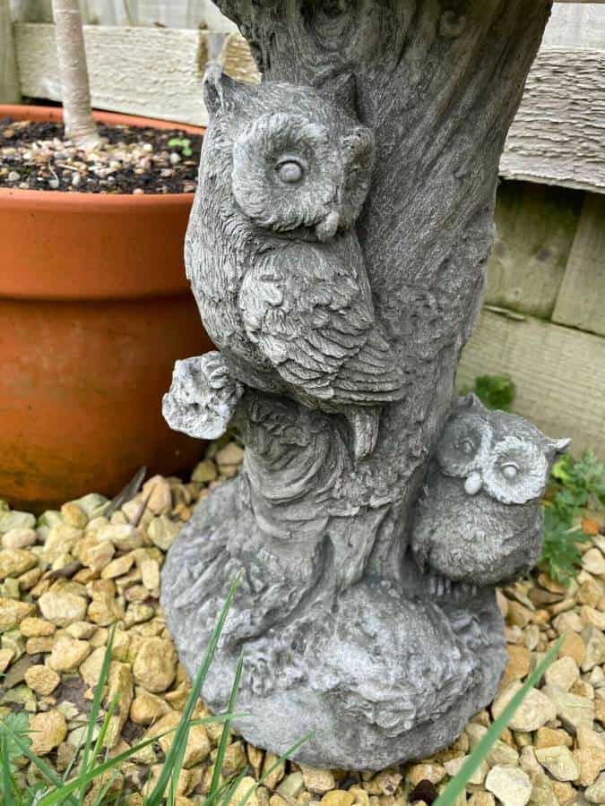 Barn Owl Bird Bath Stone Statue