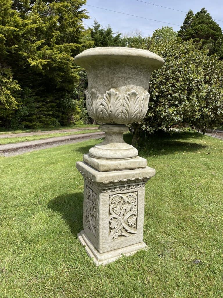 Stone Acanthus Urn with Plinth