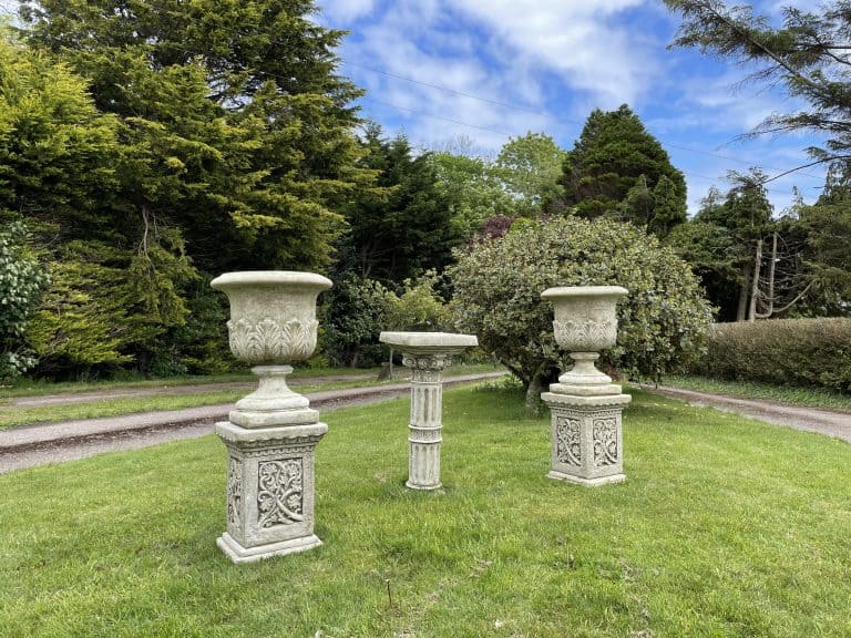 Stone Acanthus Urns with Plinths